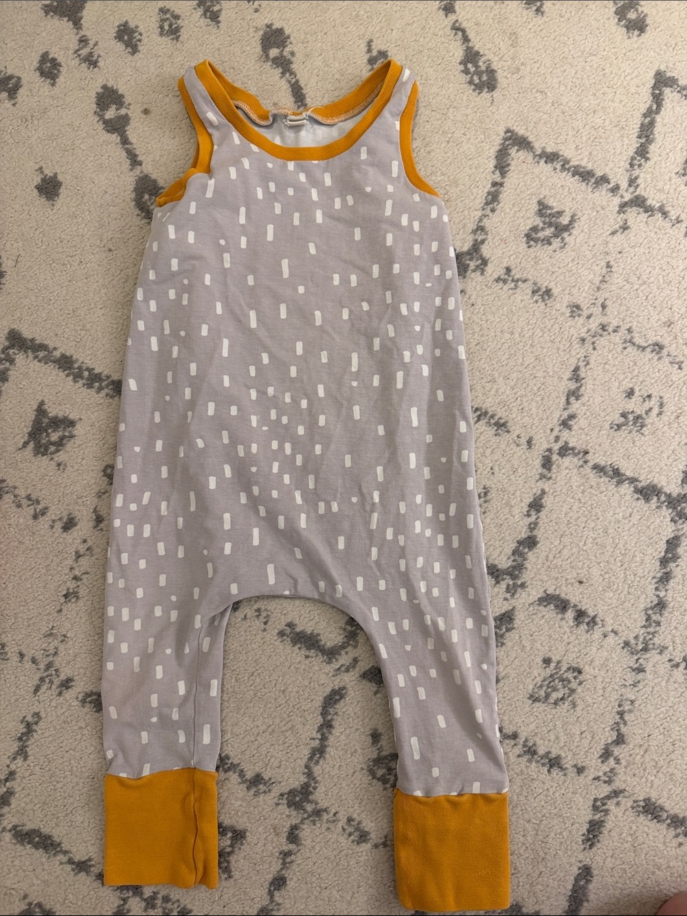 12-24 pure color baby sprinkle overalls Romper in Gray with Mustard Trim